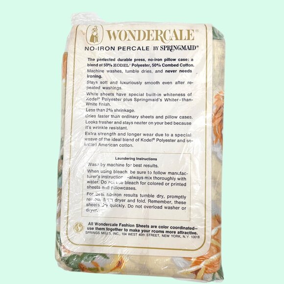 NIP VINTAGE SPRINGMAID WONDERCALE NO IRON PERCALE FLORAL PILLOWCASES 21" X 27" - Picture 3 of 5